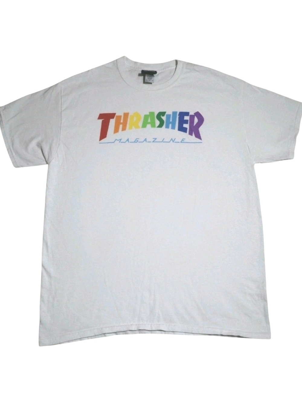 Thrasher Magazine Rainbow Skate Logo T-Shirt L White Skateboarding Streetwear